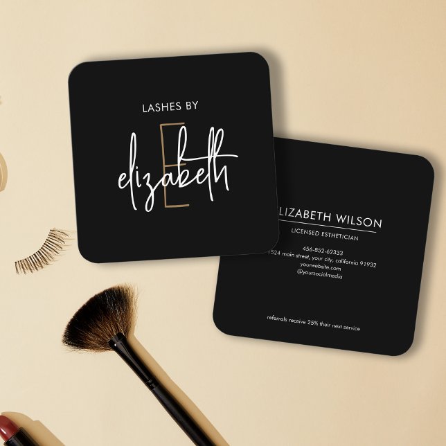Carte De Visite Carré Monogramme Lashes Beauté Esthétique (Créateur téléchargé)