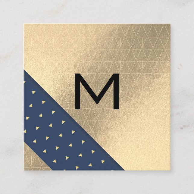 Carte De Visite Carré Monogramme | Lux Gold Shimmer géométrique (Devant)