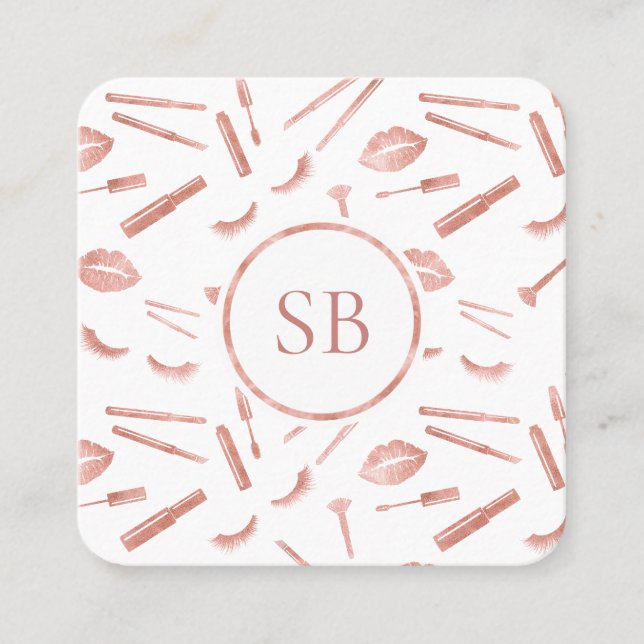 Carte De Visite Carré Monogramme maquillage Artiste Lashes Lipstick Masc (Devant)