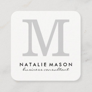 Carte De Visite Carré Monogramme minimaliste classique gris sur blanc
