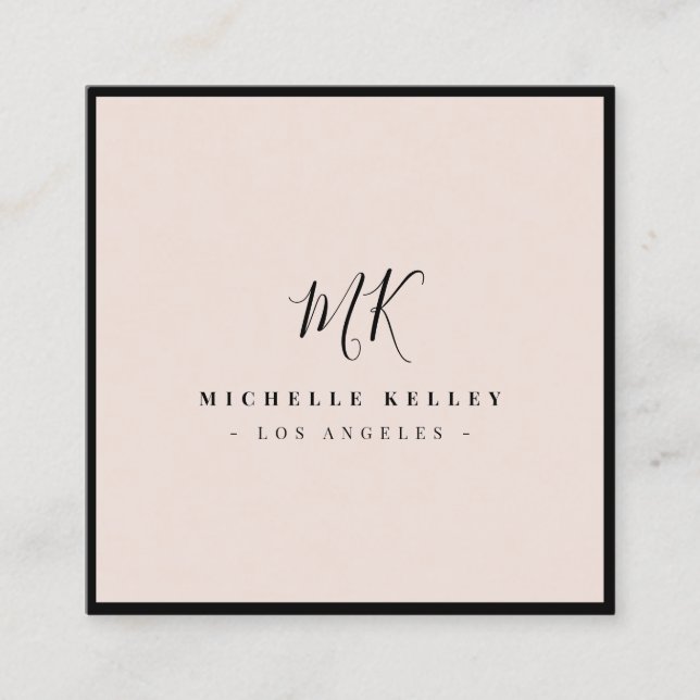 Carte De Visite Carré Monogramme minimaliste de luxe rose clair classiqu (Devant)
