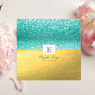 Carte De Visite Carré Monogramme Moderne Élégant Paillettes Dorées Bokeh
