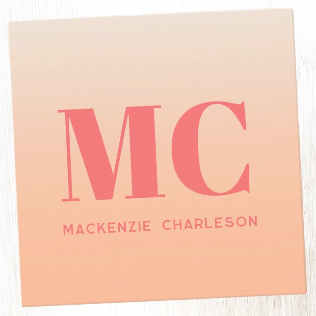 Carte De Visite Carré Monogramme moderne Initiales Nom Peach Gradient (Minimalist initials personalized peach gradient square business card with editable text)