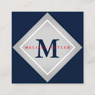 Carte De Visite Carré Monogramme moderne minimaliste chic gris et rouge