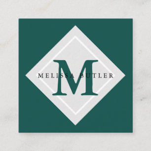Carte De Visite Carré Monogramme moderne minimaliste chic gris et vert
