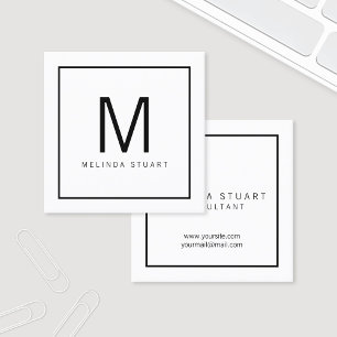 Carte De Visite Carré Monogramme moderne noir et blanc