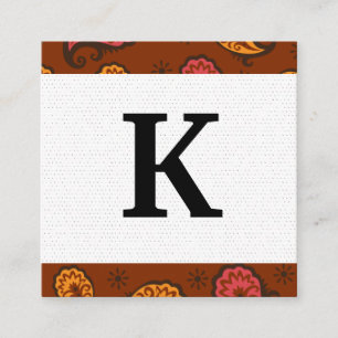 Carte De Visite Carré Monogramme   Motif Paisley
