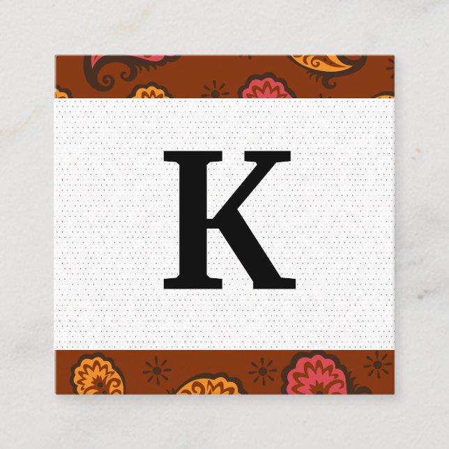 Carte De Visite Carré Monogramme | Motif Paisley (Devant)