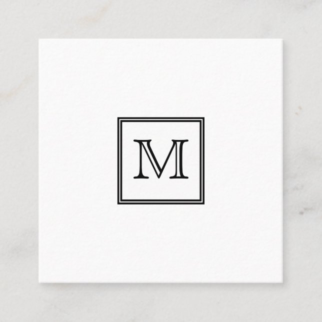 Carte De Visite Carré Monogramme noir et blanc minimal (Devant)
