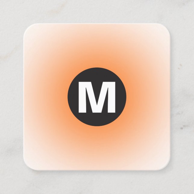 Carte De Visite Carré Monogramme rond - Dégradé - Orange sur blanc (Devant)