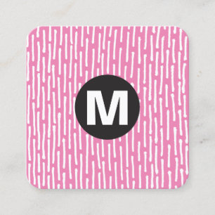 Carte De Visite Carré Monogramme rond - Lignes - Rose