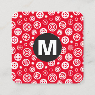 Carte De Visite Carré Monogramme rond - Motif d'engrenages