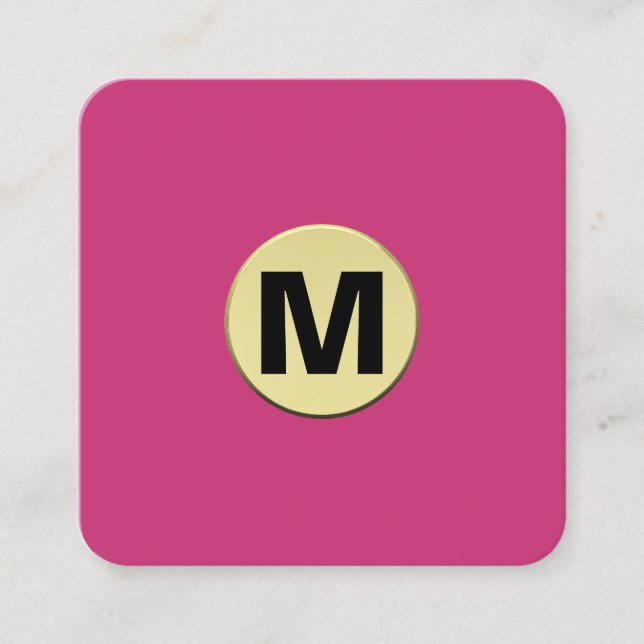 Carte De Visite Carré Monogramme rond Or 3d - Magenta profond (Devant)