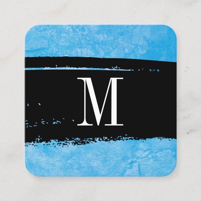 Carte De Visite Carré Monogramme sur Blue Grunge Expressif (Devant)