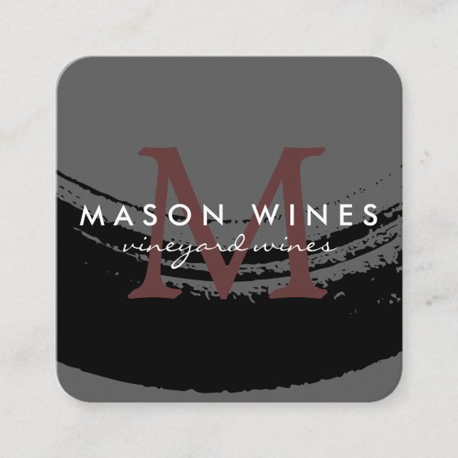 Carte De Visite Carré Monogramme Verre de vin brossé artistique (Devant)