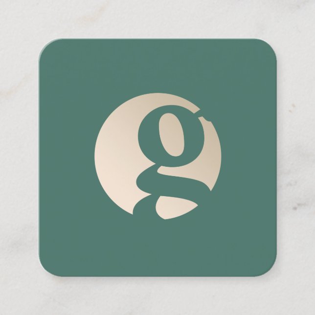 Carte De Visite Carré Monogramme vert or minimal moderne (Devant)