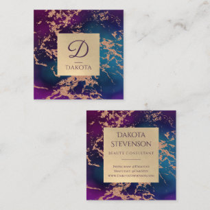 Carte De Visite Carré Moody Luxe Marble   Profond violet et Turquoise mo