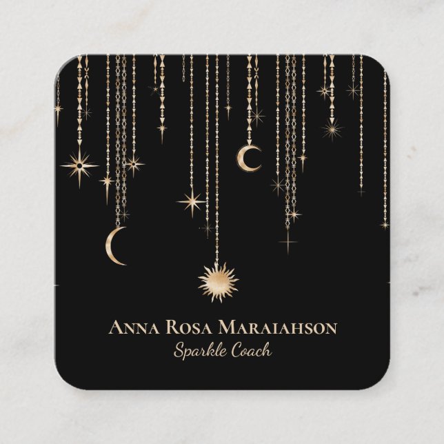 Carte De Visite Carré *~* Moon Cosmars Star Gold Sparkle Sun Parties sci (Devant)