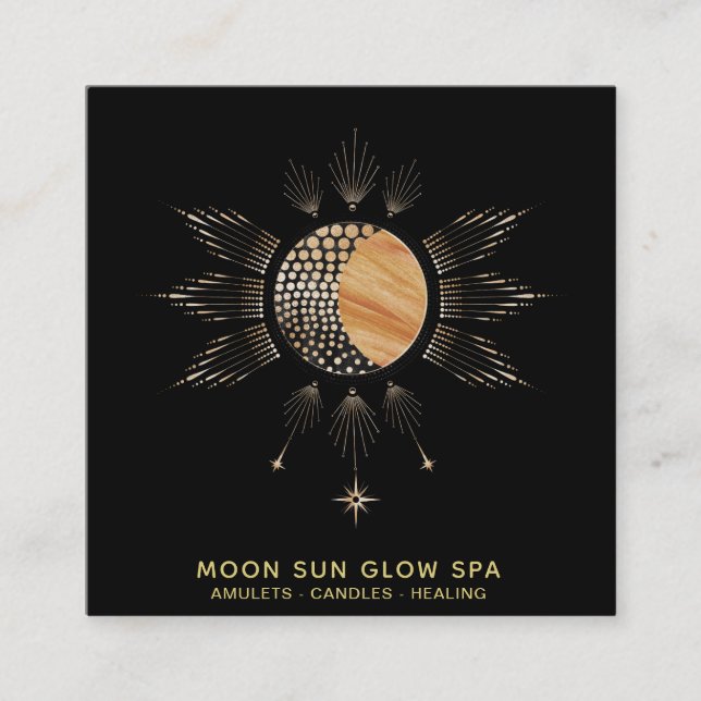 Carte De Visite Carré *~* MoonBeams Sun Rays Energy Glow Cosmic (Devant)