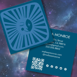 Carte De Visite Carré Moonlight Cute Charming Blue Social Media QR Code