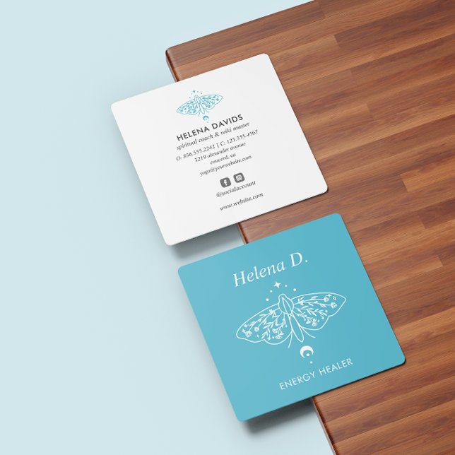 Carte De Visite Carré Moth Butterfly Lune Phase Reiki Praticien Yoga (Créateur téléchargé)