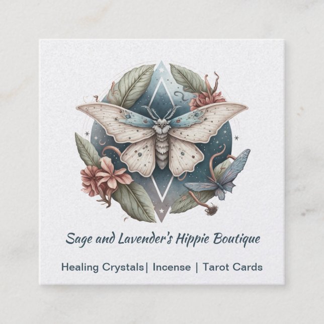 Carte de visite Carré Moth et Fleurs aquarelles (Devant)