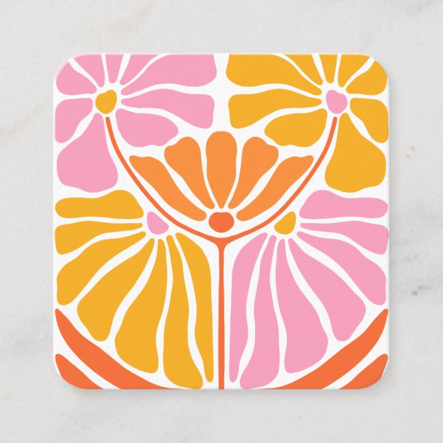 Carte De Visite Carré Motif à fleurs rétro Boho (Devant)