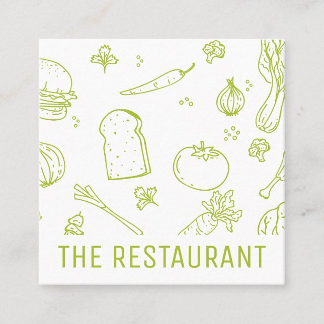 Carte De Visite Carré Motif alimentaire | Propriétaire du restaurant | C (Devant)