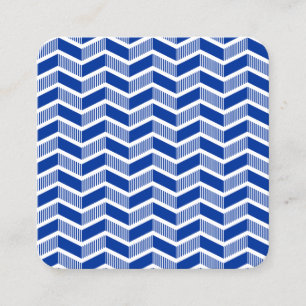 Carte De Visite Carré Motif Chevron - bleu marine et blanc