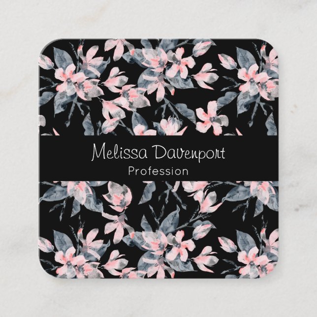 Carte De Visite Carré Motif d'aquarelle rose et gris (Devant)