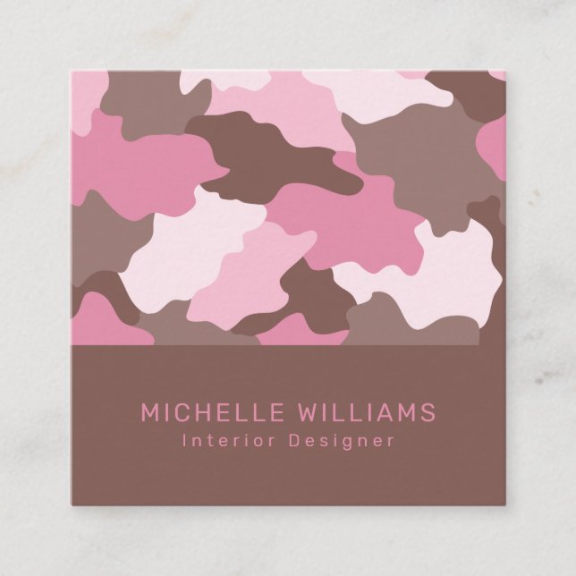 Carte De Visite Carré Motif de camouflage moderne rose Camo (Devant)