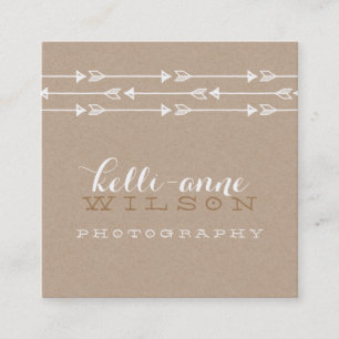 Carte De Visite Carré Motif de flèche RUSTIQUE joli boho blanc kraft