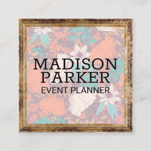 Carte De Visite Carré Motif décoratif à fleurs Cadre antique