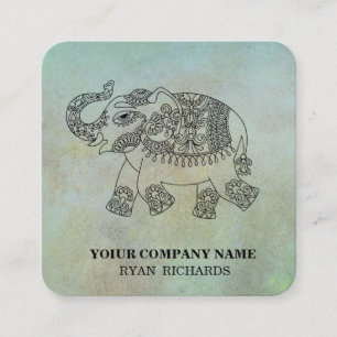 Carte De Visite Carré Motif d'éléphant dessiné à la main