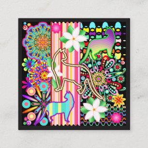 Carte De Visite Carré Motif d'imaginaire de mandalas, de chats et de