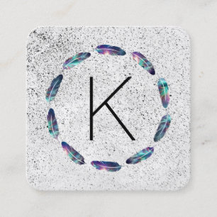 Carte De Visite Carré Motif en plume stellaire avec Monogramme