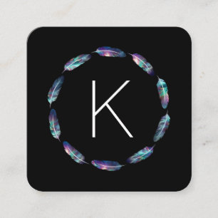 Carte De Visite Carré Motif en plume stellaire avec Monogramme