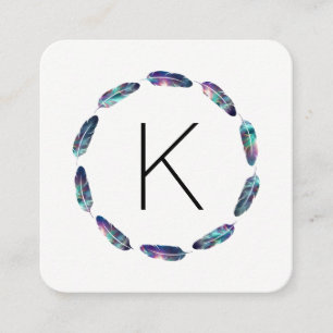 Carte De Visite Carré Motif en plume stellaire avec Monogramme