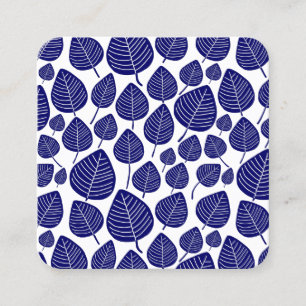 Carte De Visite Carré Motif feuille - bleu foncé