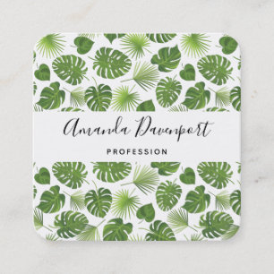 Carte De Visite Carré Motif Feuille élégant Green Tropical