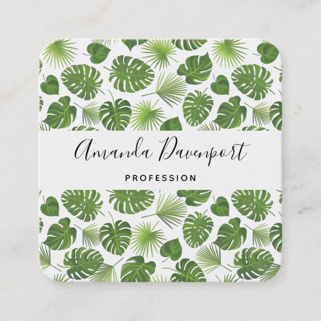Carte De Visite Carré Motif Feuille élégant Green Tropical (Devant)
