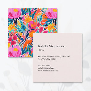 Carte De Visite Carré Motif Floral Abstrait Coloré Moderne