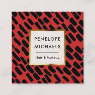 Carte De Visite Carré Motif noir et rouge avec cadre