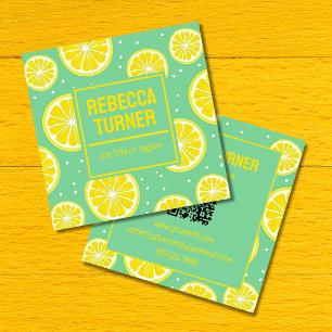 Carte De Visite Carré Motif tranche de citron vert et jaune, code QR