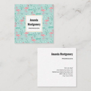Carte De Visite Carré Motif vert Flamants roses rose Pastel