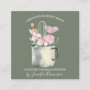 Carte De Visite Carré Mug de pâtissier vert sauge Bohème chic Boulangeri