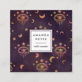 Carte De Visite Carré Mystic Eye Lunar Moon Reiki Guérisseur Spirituel|