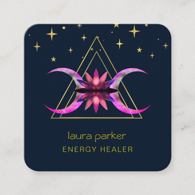Carte De Visite Carré Mystic Lotus Fleur Crescent Moon Healing Energy (Devant)