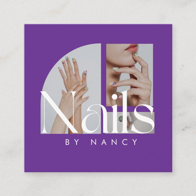 Carte De Visite Carré Nails Photo Collage Purple (Devant)