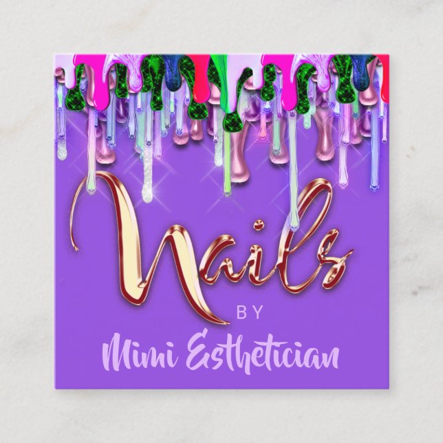 Carte De Visite Carré Nails Studio Artist Nails Script Logo Purple Drive (Devant)